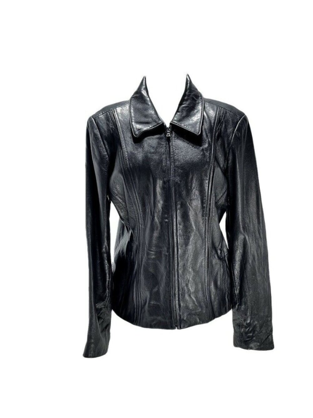 Jones New York Black Leather Tailored Jacket Womens Size L